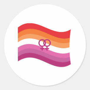 Adesivo Redondo Lésbica Sunset Love Pride Wavy Flag