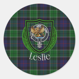 Adesivo Redondo Leslie Scottish Clan Tartan & Crest