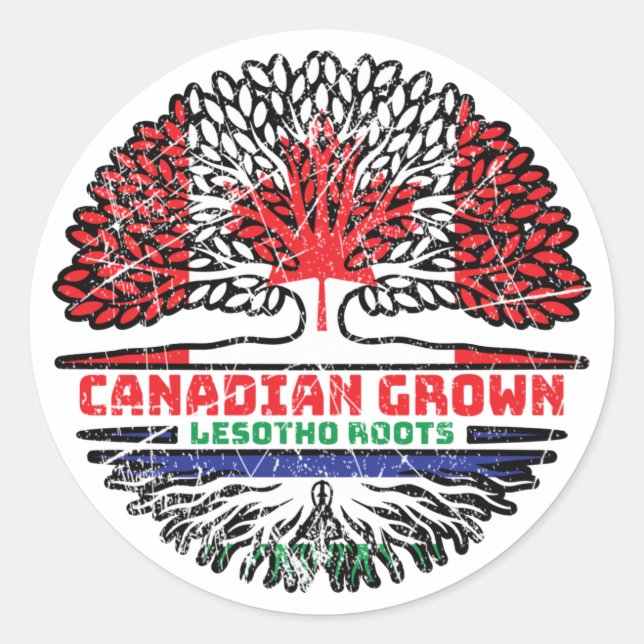 Adesivo Redondo Lesoto canadense Canada Tree Roots Flag (Frente)