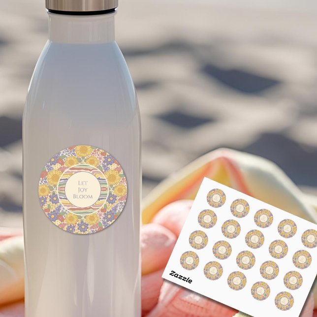 Adesivo Redondo Let Joy Bloom – Floral Inspirational Sticker Sheet (Let Joy Bloom – Floral Inspirational Sticker Sheet with Editable Text)