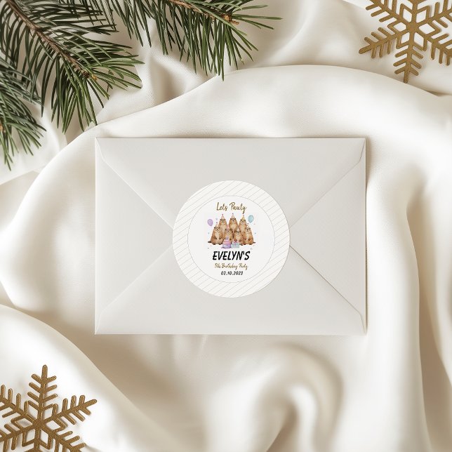 Adesivo Redondo Let’s Party Groundhog 5th Birthday – Fun Kids  (Let’s Party Groundhog 5th Birthday – Fun Kids sticker)