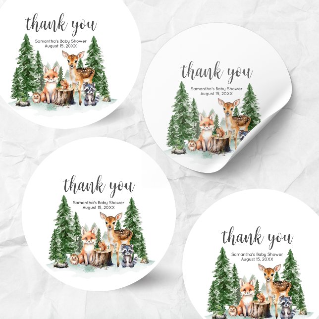 Adesivo Redondo Let the Adventure Begin Baby Shower Round (Let the Adventure Begin Woodland Animals Baby Shower Round Sticker)