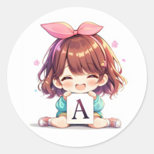 Adesivo Redondo Letra A Sorriso Fofo Menina Anime