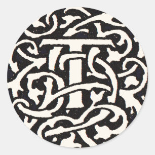 Adesivo Redondo Letra Art Nouveau Monograma Vintage T