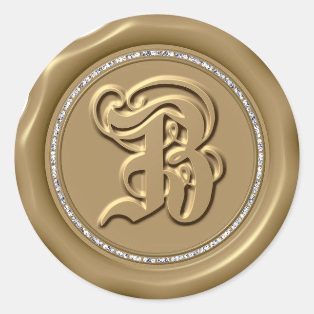 Adesivo Redondo *~* Letra B Diamond Círculo DOURADO Cera Selante (Frente)