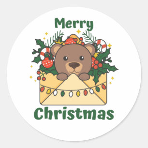 Adesivo Redondo Letra Bear Natal Ursos de Inverno