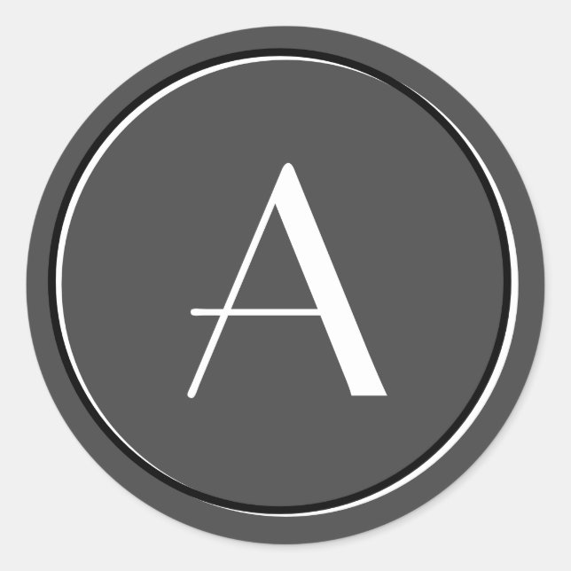 Adesivo Redondo Letra branca mínima moderna Cinza monograma (Frente)