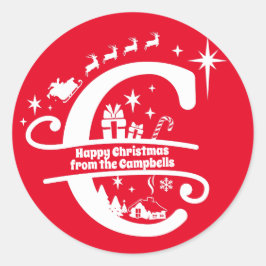 Adesivo Redondo Letra C Monograma Nome da Família Inicial Saudação