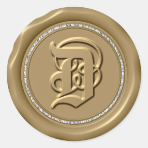 Adesivo Redondo *~* Letra D Diamond Círculo DOURADO Cera com Ades