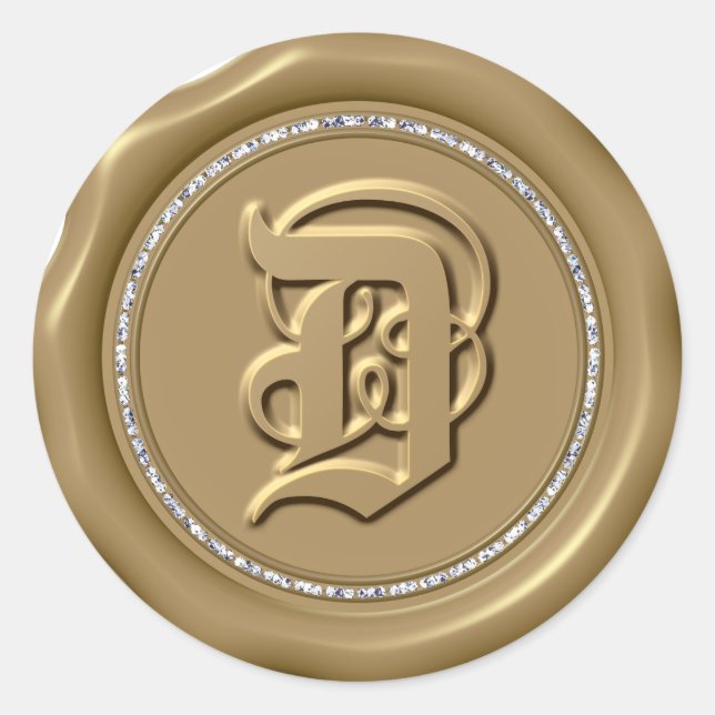 Adesivo Redondo *~* Letra D Diamond Círculo DOURADO Cera com Adesi (Frente)