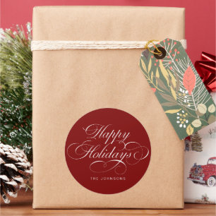 Adesivo Redondo Letra de Caligrafia Elegante Vermelha de Natal