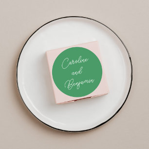 Adesivo Redondo Letra de Mão Moderna Casamento Nome Verde