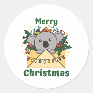 Adesivo Redondo Letra de Natal Koala Animais de inverno Koalas