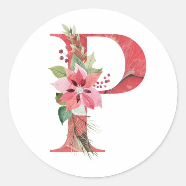 Adesivo Redondo Letra de natal Watercolor P (Frente)