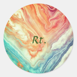 Adesivo Redondo Letra de nome colorida abstrata geométrica em márm