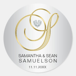Adesivo Redondo Letra Dourada Elegante 'S' Casamento Monograma