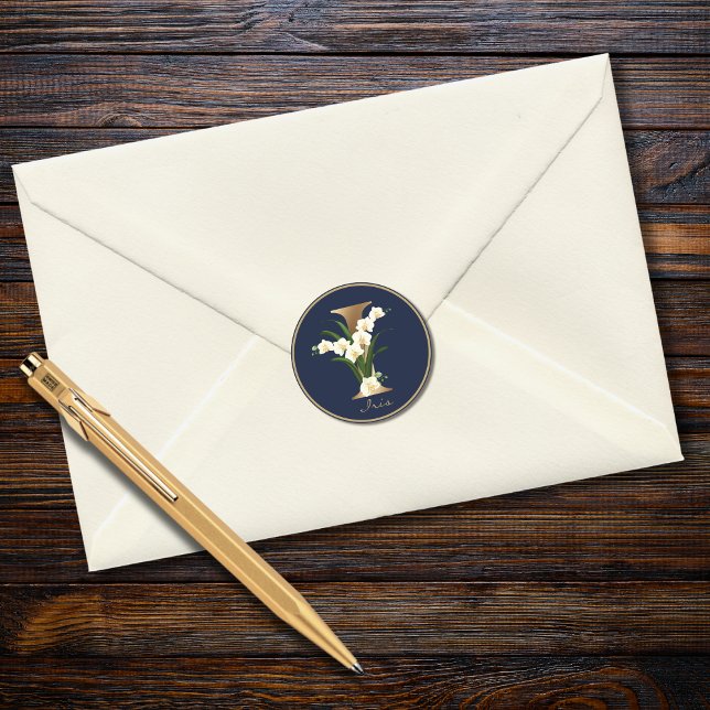 Adesivo Redondo Letra Dourada I Monograma Floral do Marinho Elegan (Criador carregado)