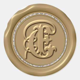 Adesivo Redondo *~* Letra E Diamond Círculo DOURADO Cera Selo