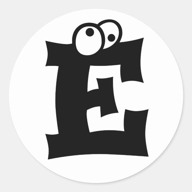 Adesivo Redondo Letra E globos oculares em alfabeto por Janz White (Frente)