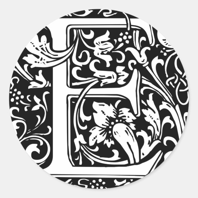 Adesivo Redondo Letra E Monograma Medieval Art Nouveau (Frente)