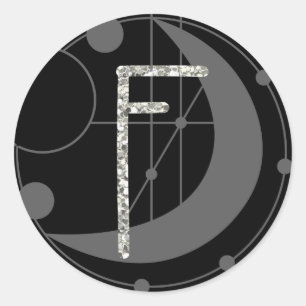Adesivo Redondo Letra F Rune Runograma Monograma Geométrico Lua P