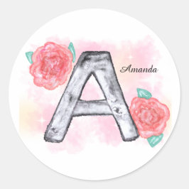 Adesivo Redondo Letra Floral A de Aquarela