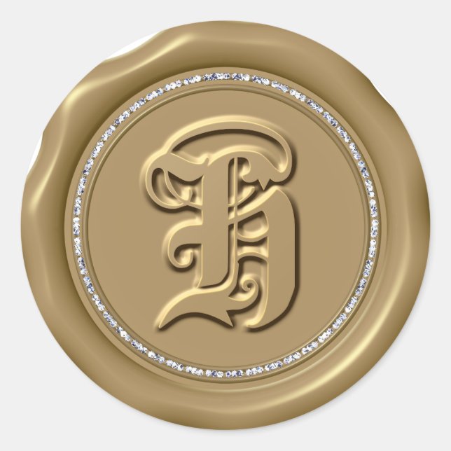 Adesivo Redondo *~* Letra H Diamond Circ DOURADO Cera Selo (Frente)