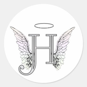Adesivo Redondo Letra H Monograma Inicial com Anjos e Halo