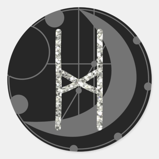 Adesivo Redondo Letra H Rune Runograma Monograma Geométrico Lua Pr (Frente)