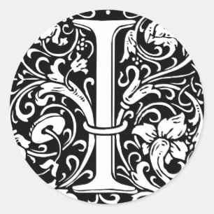 Adesivo Redondo Letra I Monograma Medieval Art Nouveau