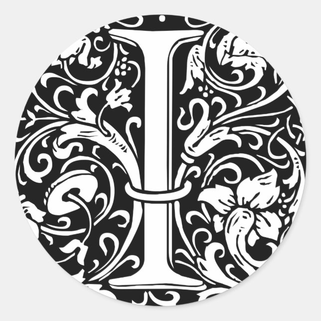 Adesivo Redondo Letra I Monograma Medieval Art Nouveau (Frente)