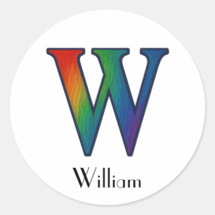 Adesivo Redondo Letra inicial colorida W Sticker