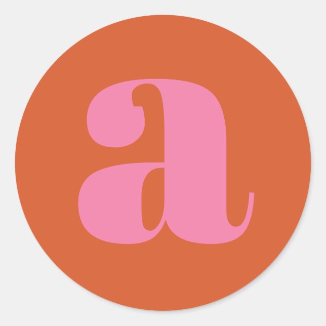 Adesivo Redondo Letra Inicial de Monograma Moderno Rosa e Laranja  (Frente)