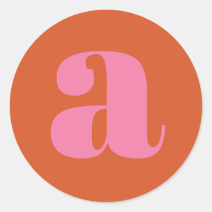 Adesivo Redondo Letra Inicial de Monograma Moderno Rosa e Laranja 