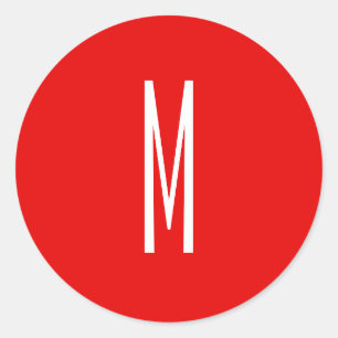 Adesivo Redondo Letra inicial Monograma Estilo moderno Branco verm