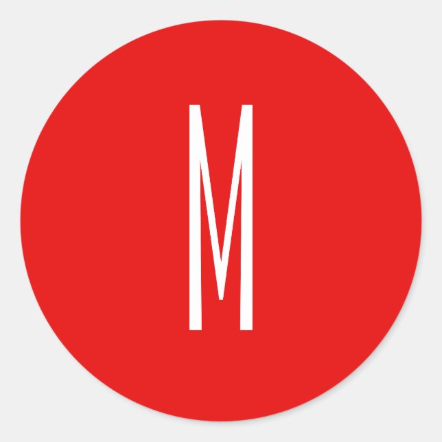 Adesivo Redondo Letra inicial Monograma Estilo moderno Branco verm (Frente)
