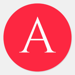 Adesivo Redondo Letra Inicial Monograma Vermelho Branco Simples