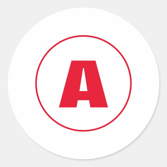 Adesivo Redondo Letra Inicial Vermelha Monograma Moderno e Elegant (Frente)