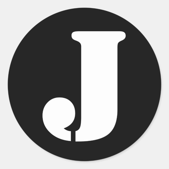 Adesivo Redondo Letra J Stencil alfabeto por Janz Black (Frente)