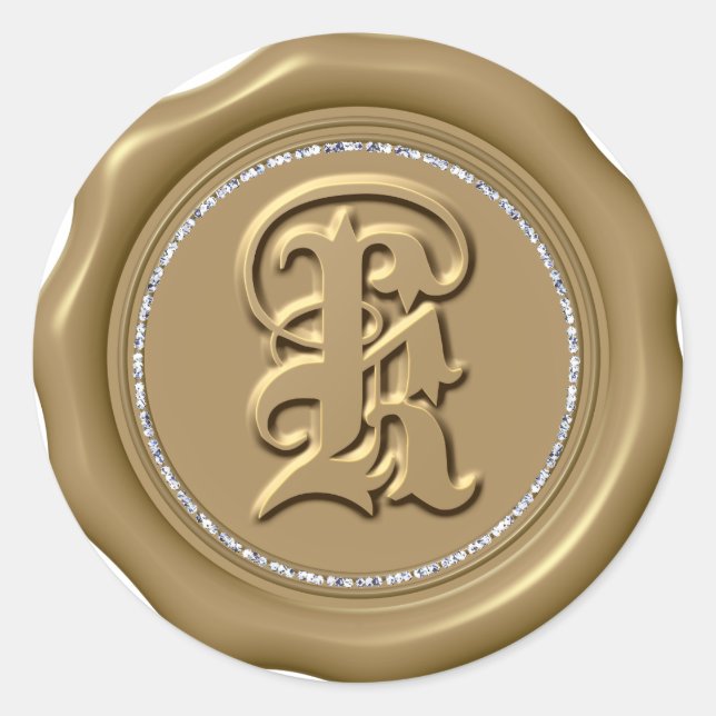 Adesivo Redondo *~* Letra K Diamond Círculo DOURADO Cera Saquinhos (Frente)