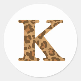 Adesivo Redondo Letra K Nome Monograma Impressão Leopardo Inicial