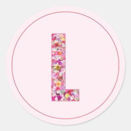 Adesivo Redondo Letra L Monograma Floral Rosa Moderno Elegante