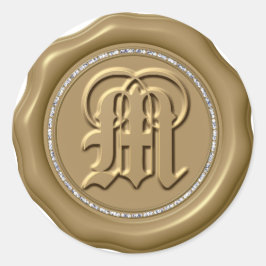 Adesivo Redondo *~* Letra M Diamond Círculo DOURADO Cera Selo