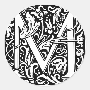 Adesivo Redondo Letra M Monograma Medieval Art Nouveau