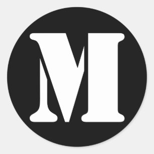 Adesivo Redondo Letra M Stencil Alfabeto por Janz Black