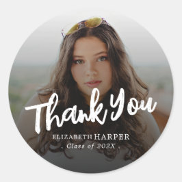 Adesivo Redondo Letra Moderna de Pincel Foto Graduação Agradecimen