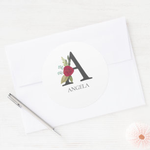 Adesivo Redondo Letra Moderna Floral Personalizável Monograma A