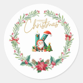 Adesivo Redondo Letra monográfica K, Fera de Natal com Papai Noel