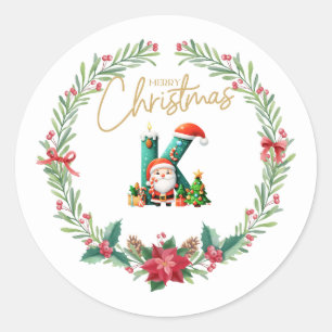 Adesivo Redondo Letra monográfica K, Fera de Natal com Papai Noel