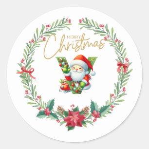 Adesivo Redondo Letra monográfica V, Fera de Natal com Papai Noel